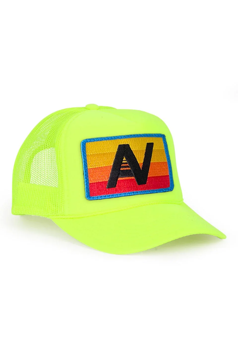 AV LOGO RAINBOW VINTAGE TRUCKER HAT - NEON YELLOW