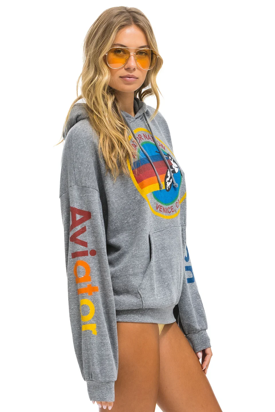 AVIATOR NATION RELAXED PULLOVER HOODIE - HEATHER GREY - Image 4