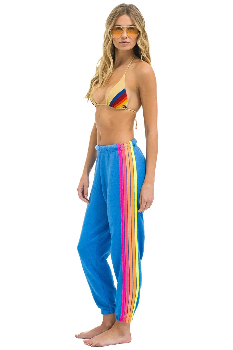 AVIATOR NATION WOMENS 5 STRIPE SWEATPANTS - COBALT/NEON