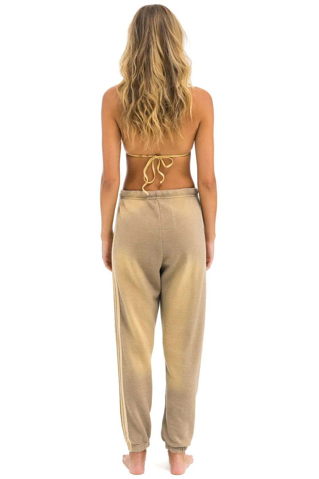 AVIATOR NATION WOMENS 5 STRIPE SWEATPANTS - FADED TAN - Image 3