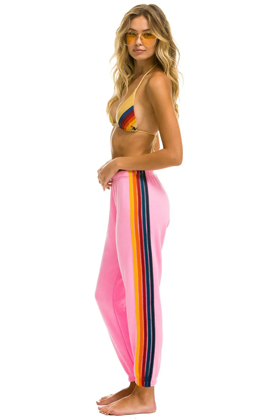 AVIATOR NATION WOMENS 5 STRIPE SWEATPANTS - NEON PINK