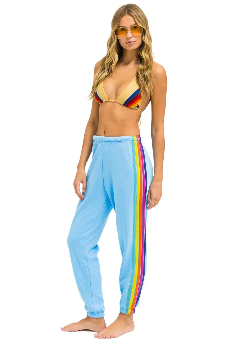 AVIATOR NATION WOMENS 5 STRIPE SWEATPANTS - SKY/RAINBOW