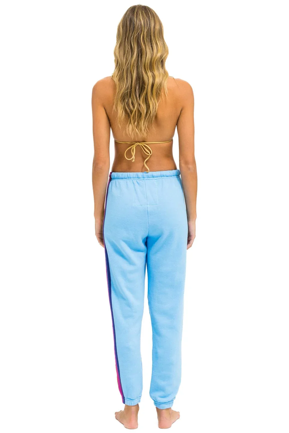 AVIATOR NATION WOMENS 5 STRIPE SWEATPANTS - SKY/RAINBOW - Image 2