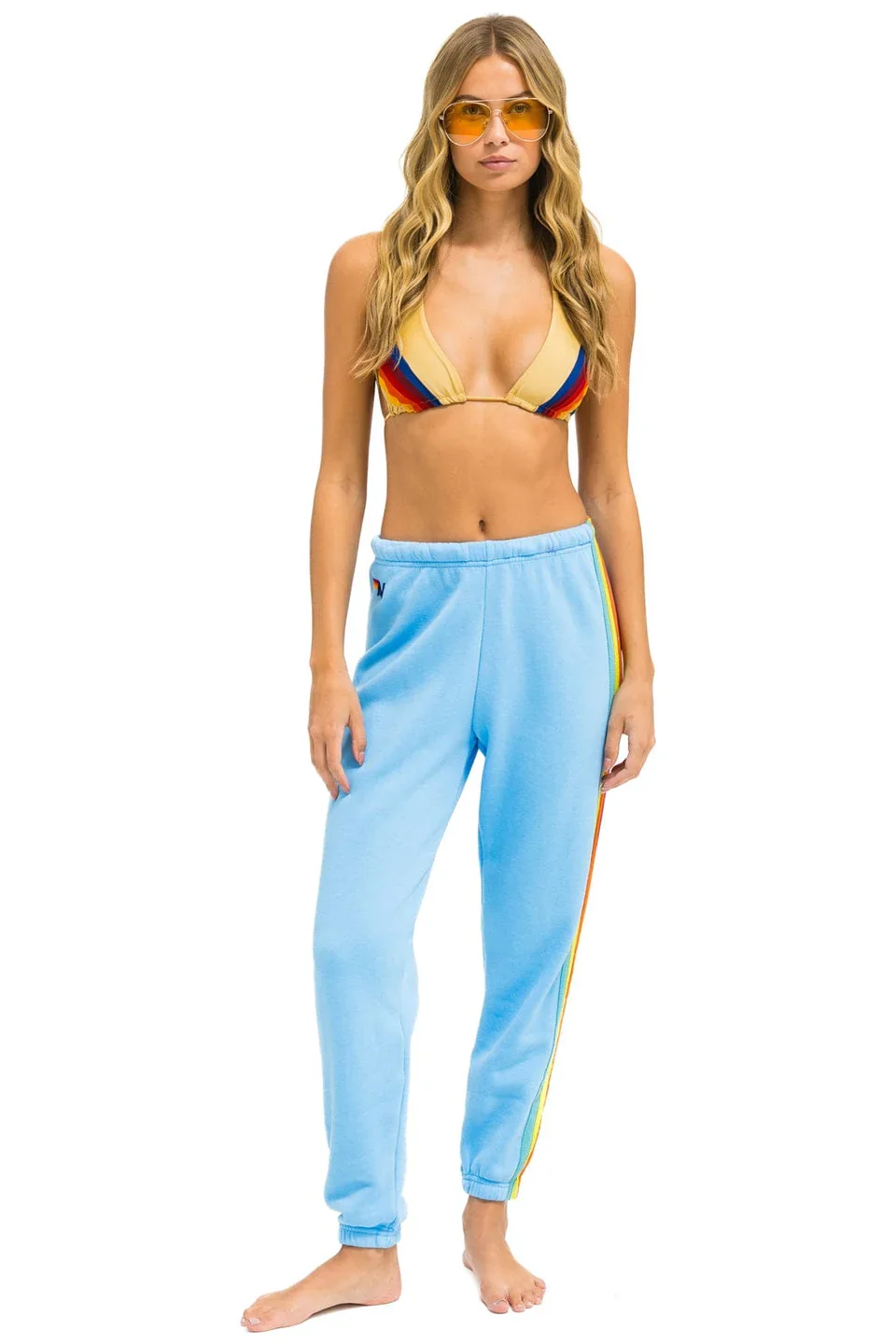 AVIATOR NATION WOMENS 5 STRIPE SWEATPANTS - SKY/RAINBOW - Image 3