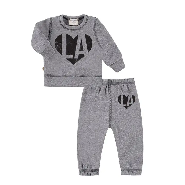 BABY LA HEART GREY SWEAT SET