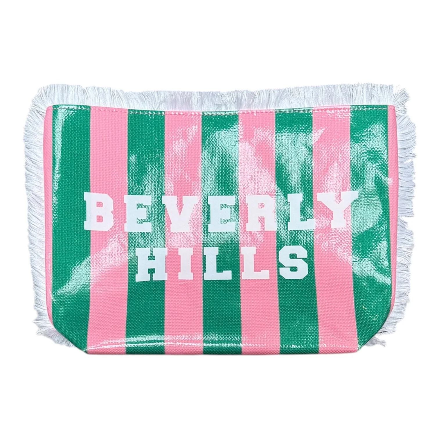 BEVERLY HILLS GREEN PINK STRIPE POUCH