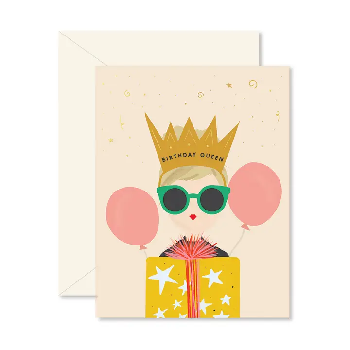 BIRTHDAY QUEEN CARD - PINK BALLONS