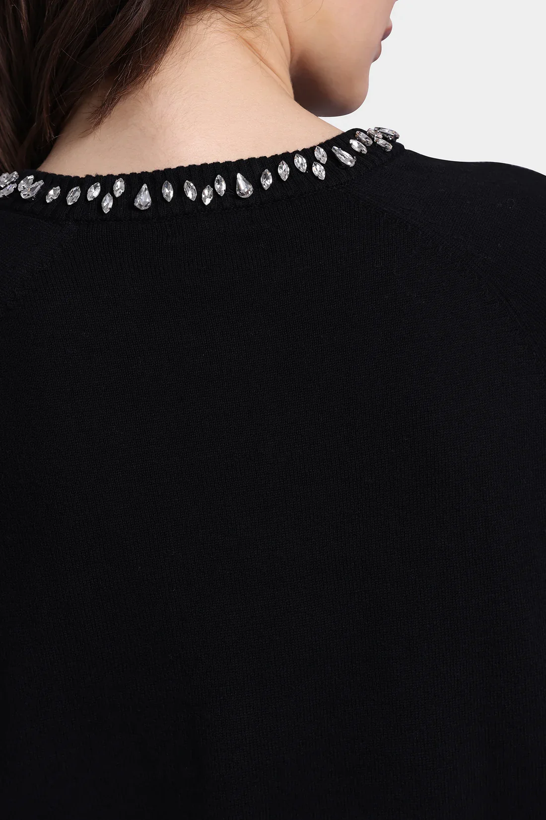 BLACK COTTON CASHMERE JEWEL NECK SWEATER - Image 2