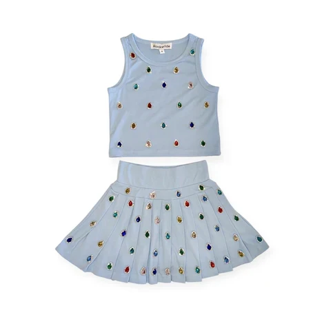 BLUE JEWELED SKIRT SET