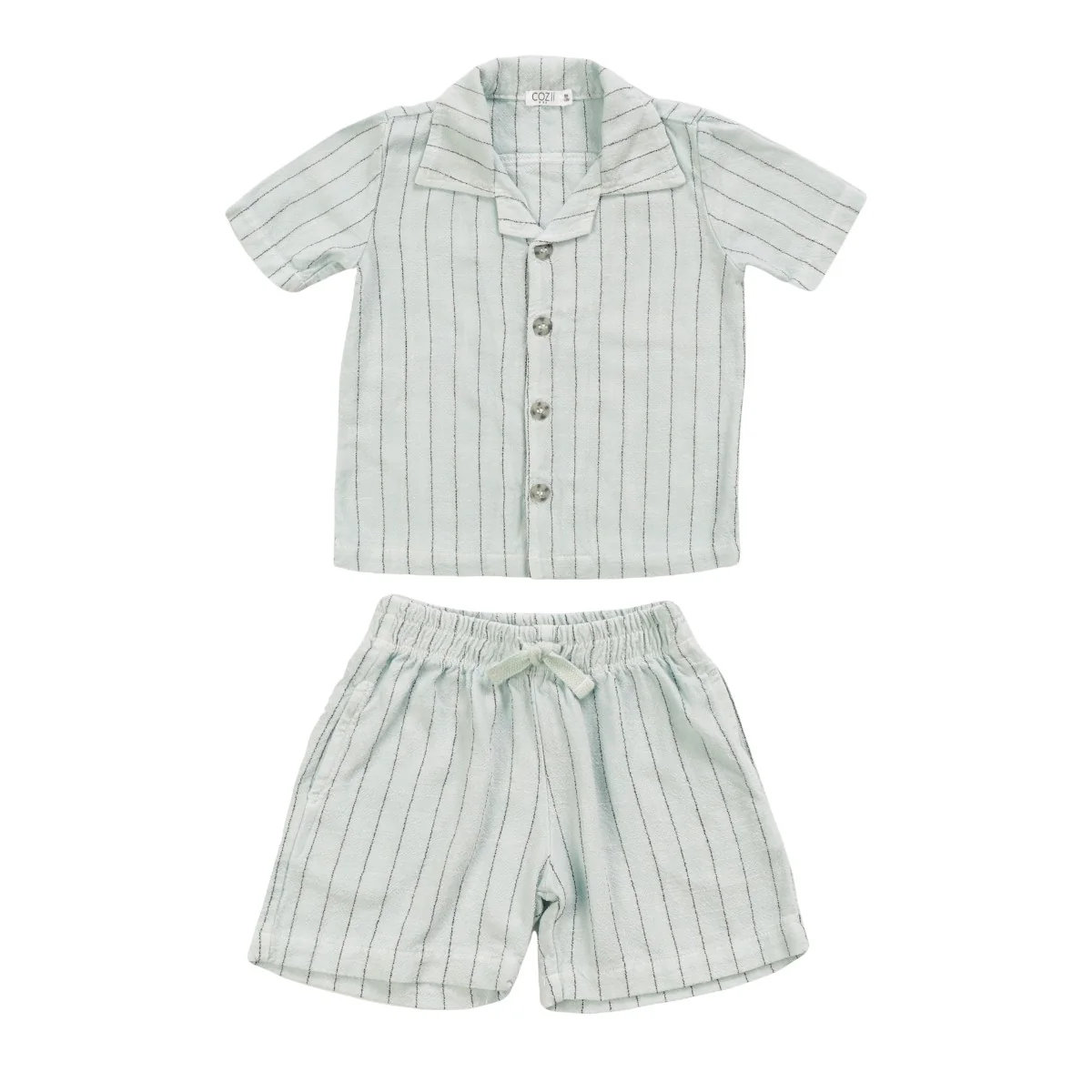 BOYS STRIPE BLUE LINEN SHORT SET