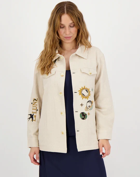 BRIANN SAND EMBROIDERED DENIM JACKET - Image 3