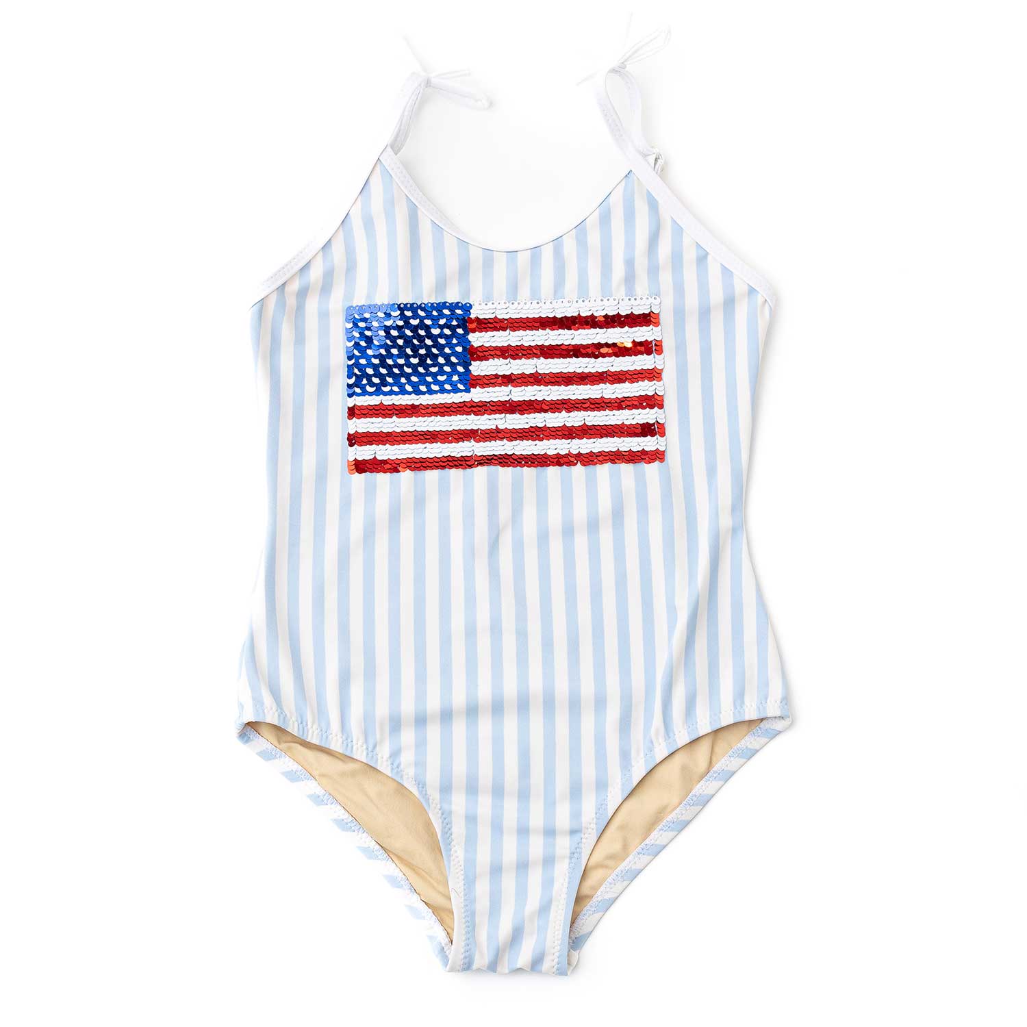 GIRLS AMERICANA SEQUIN STRIPE BATHING SUIT