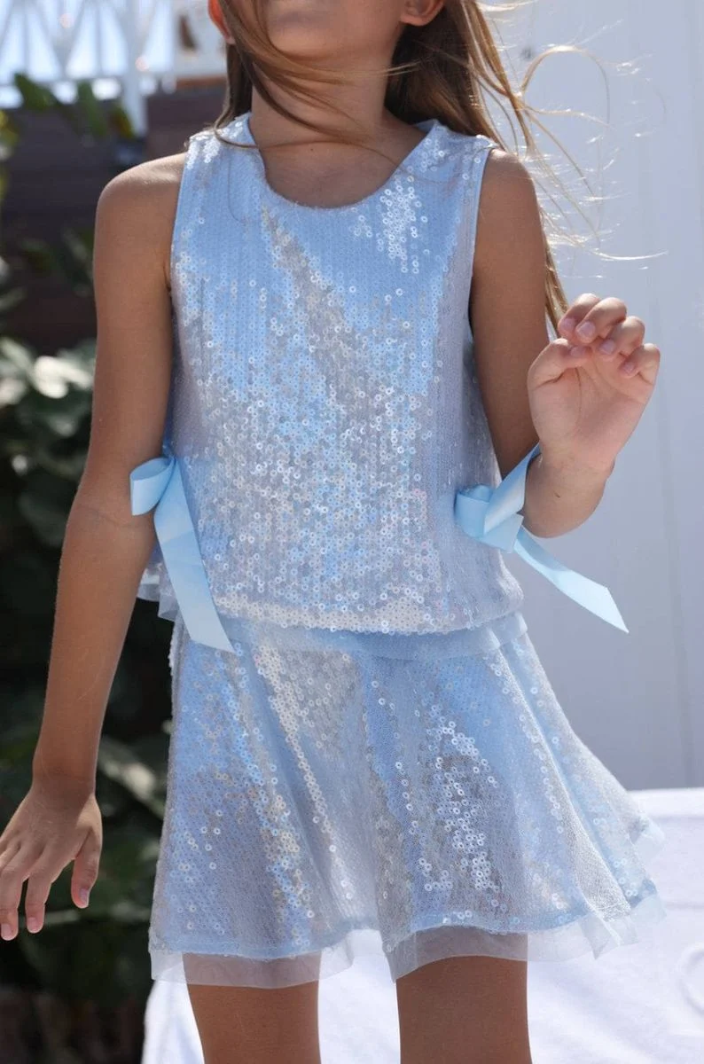 GIRLS BABY BLUE SEQUIN BOW SET - Image 2