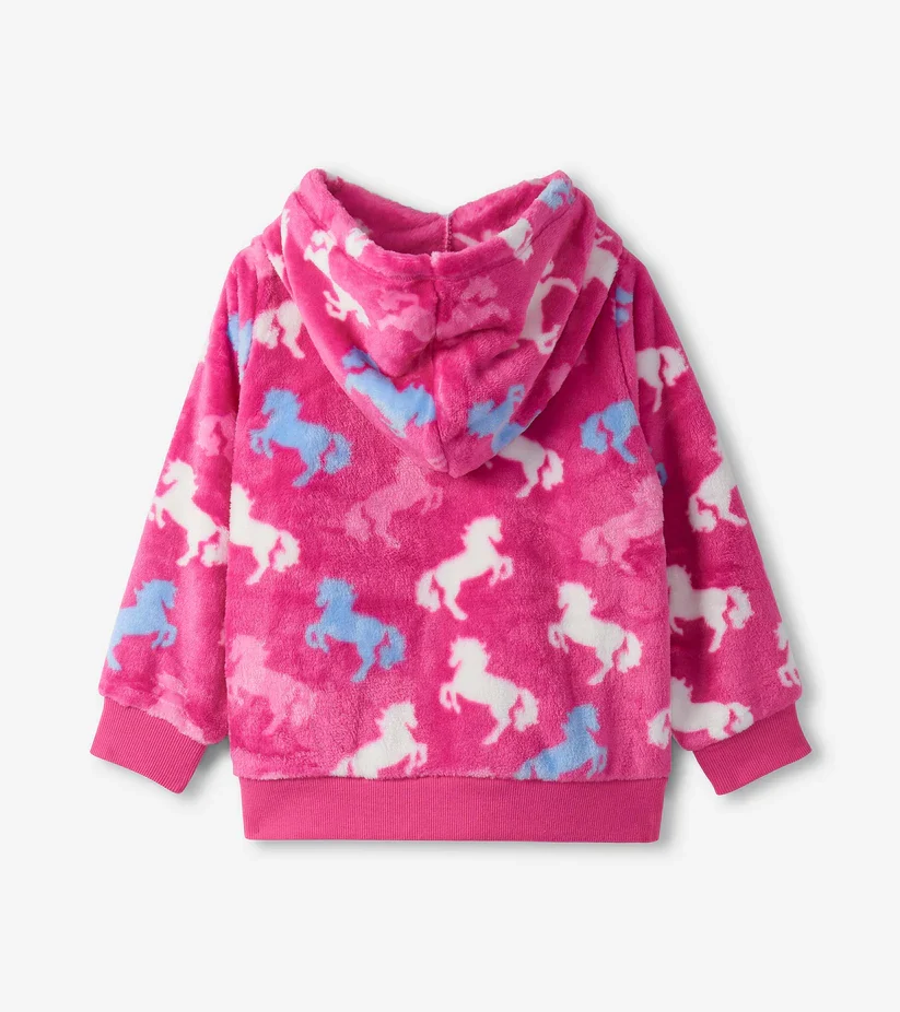 GIRLS BEAUTIFUL HORSES PINK ZIP HOODIE - Image 2
