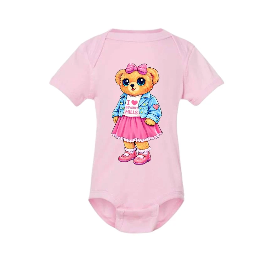GIRLS BEVERLY HILLS BEAR PINK ONESIE