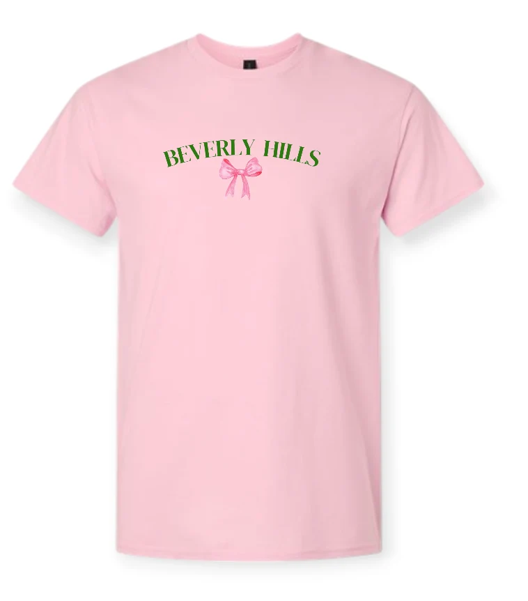 GIRLS BEVERLY HILLS BOW PINK T-SHIRT