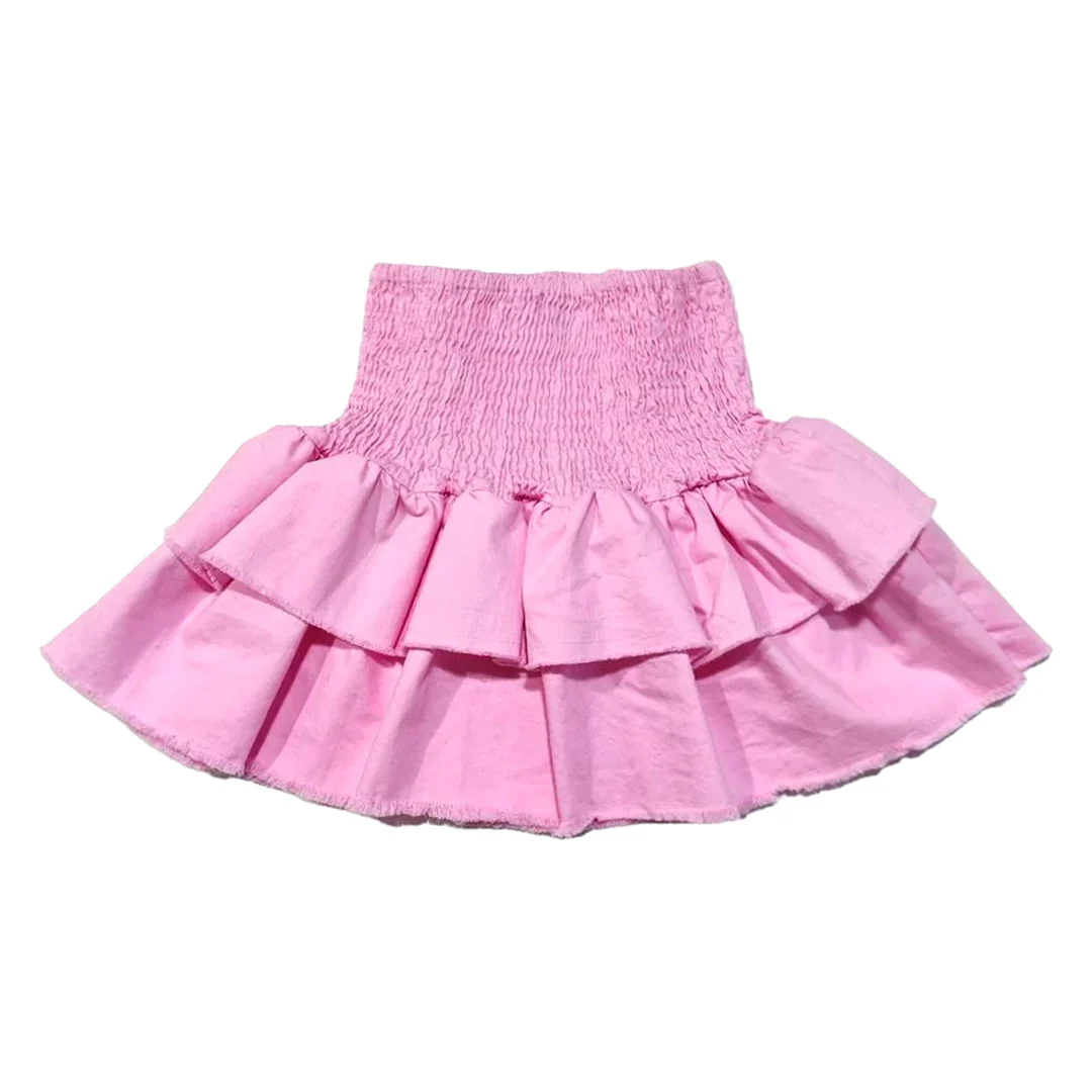 GIRLS DENIM PINK RUFFLE SKIRT