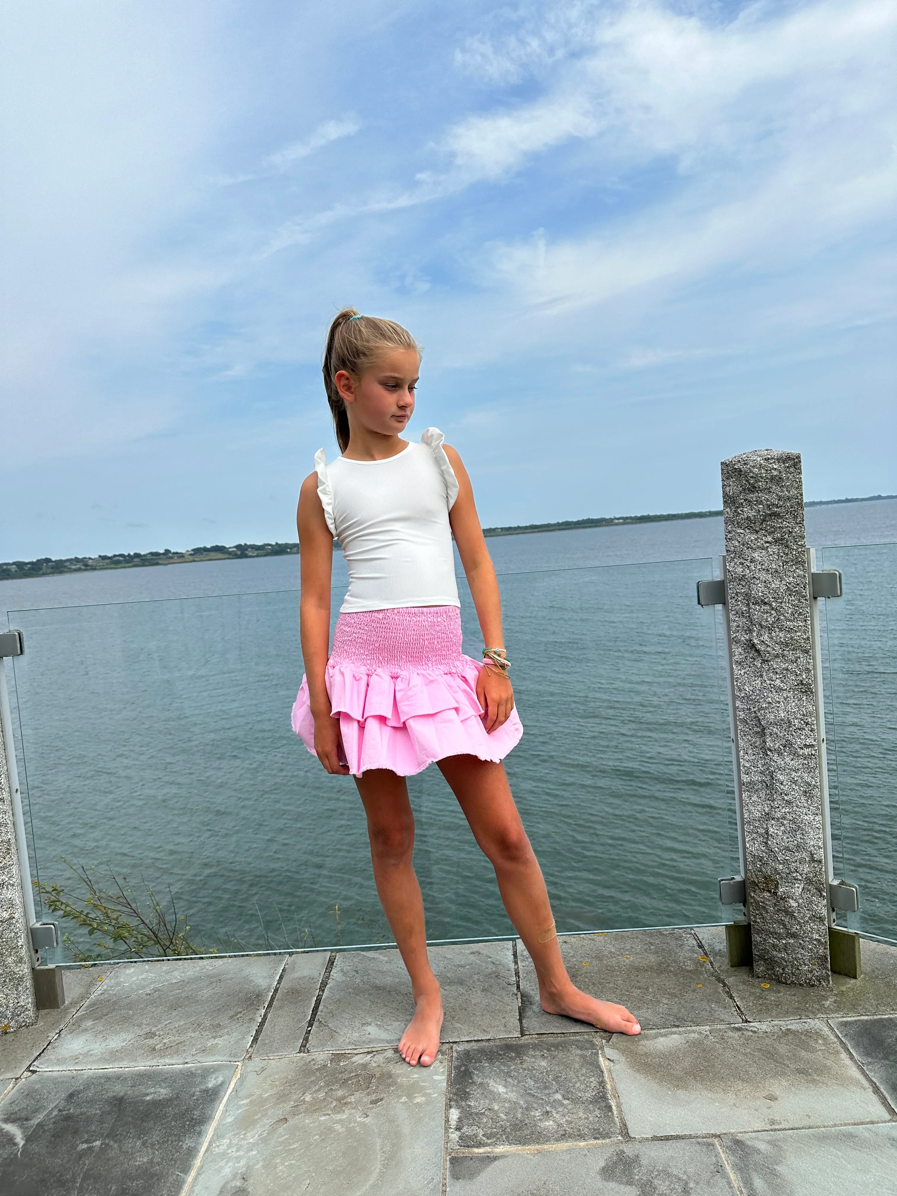GIRLS DENIM PINK RUFFLE SKIRT - Image 2