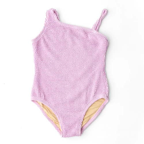 GIRLS LAVENDER CRINKLE ONE SHOULDER BATHING SUIT