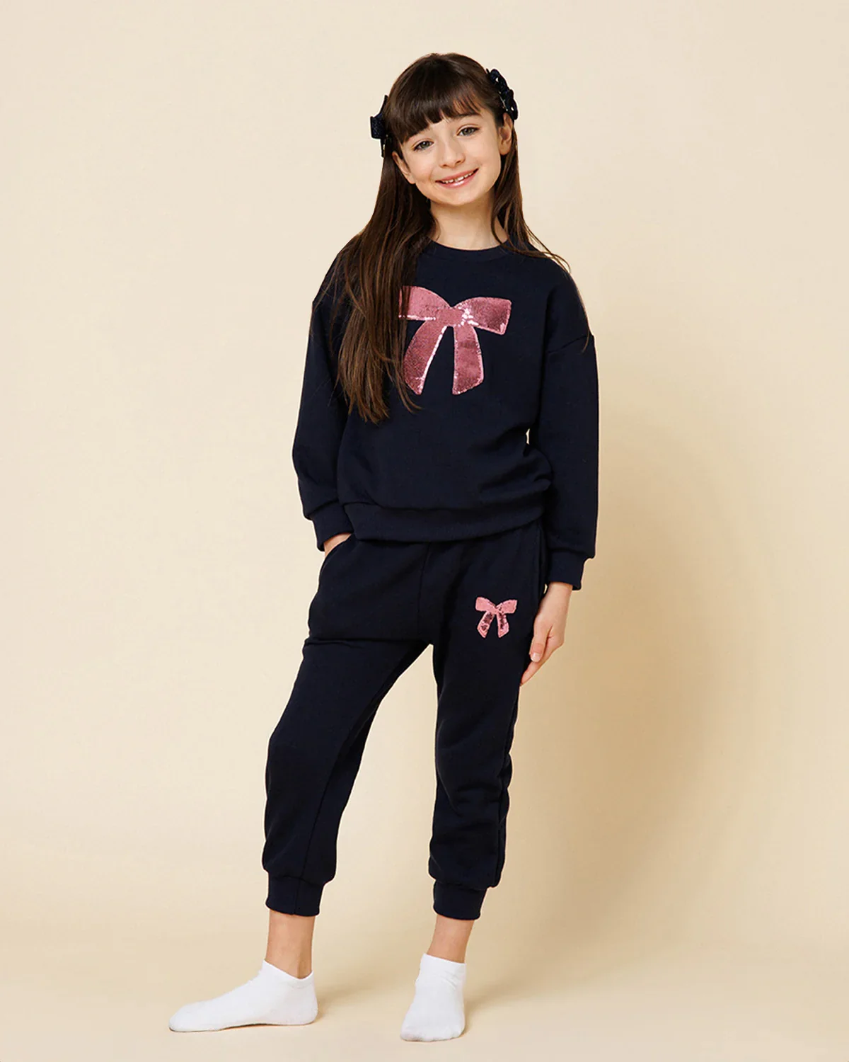 GIRLS NAVY LULU BOW SWEATPANTS - Image 2