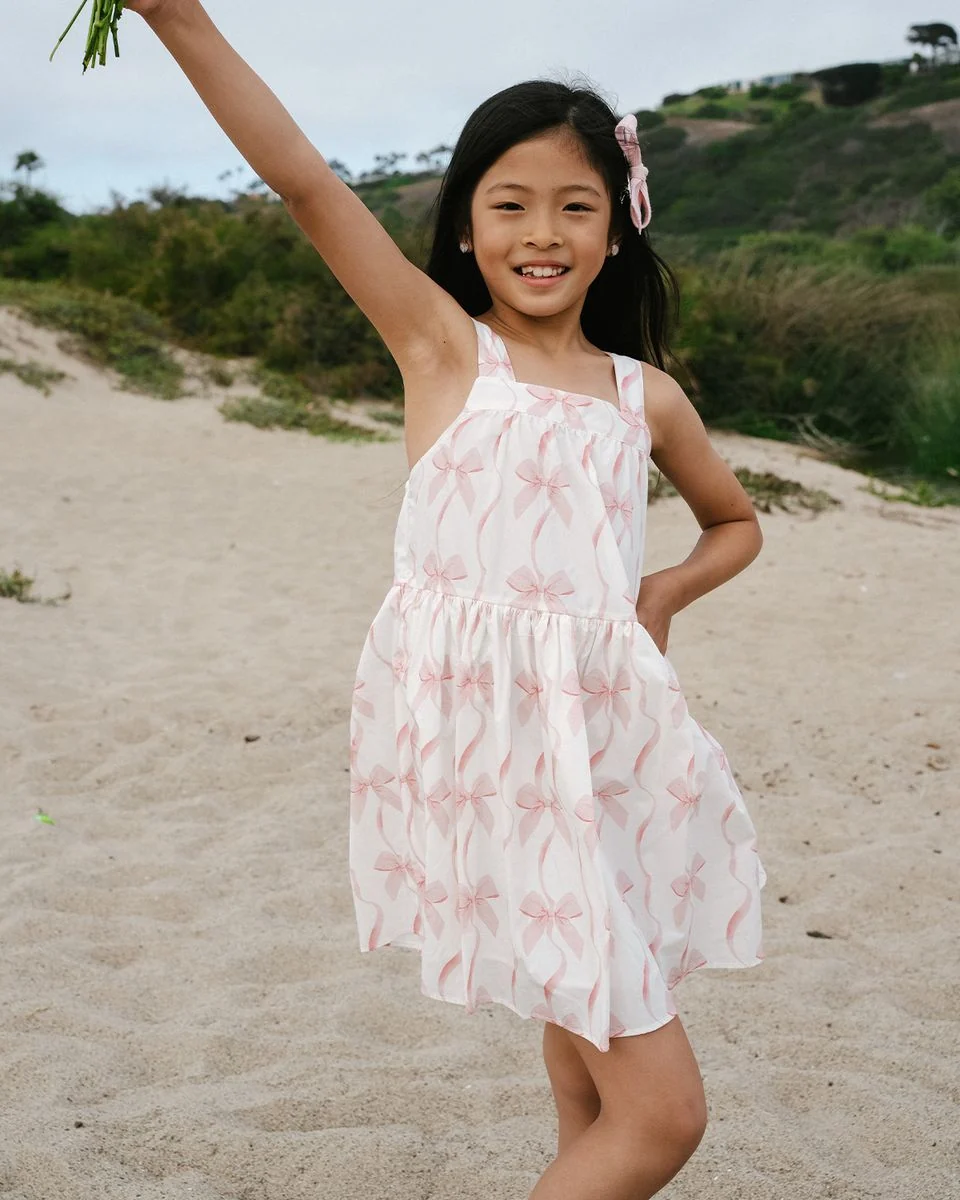 GIRLS PINK BOW DRESS - Image 3