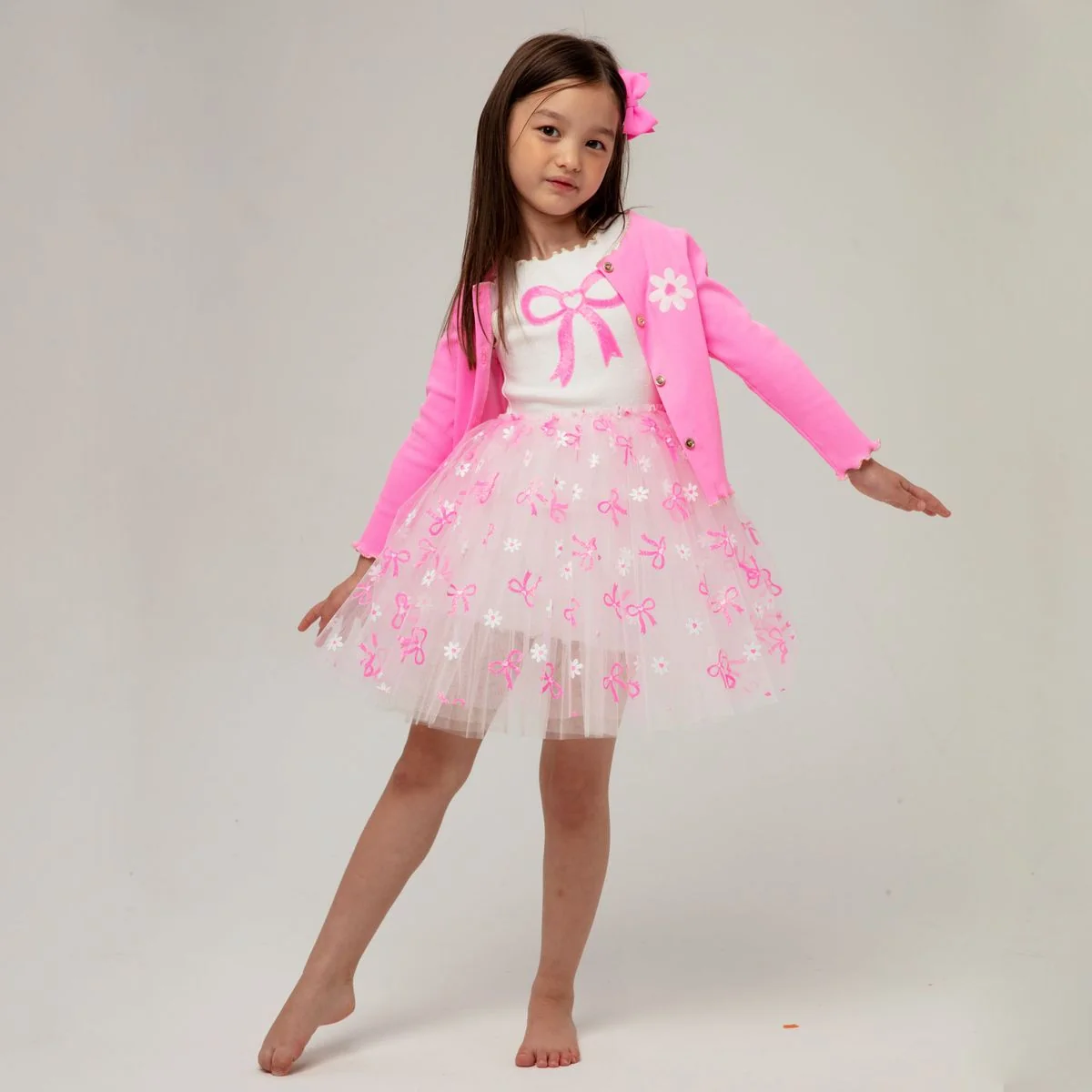 GIRLS PINK FLOWER CARDIGAN - Image 2