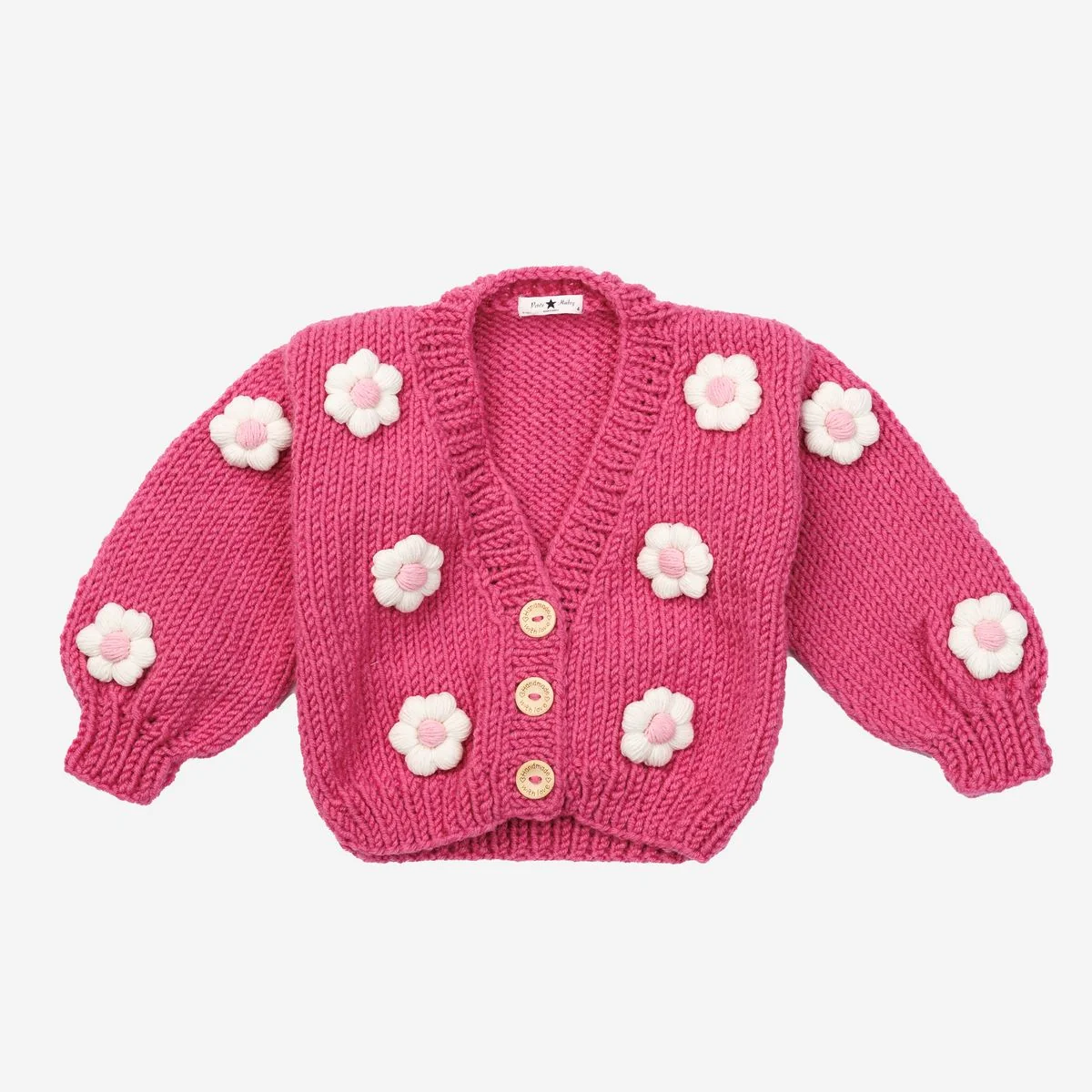 GIRLS PINK FLOWER KNITTED CARDIGAN