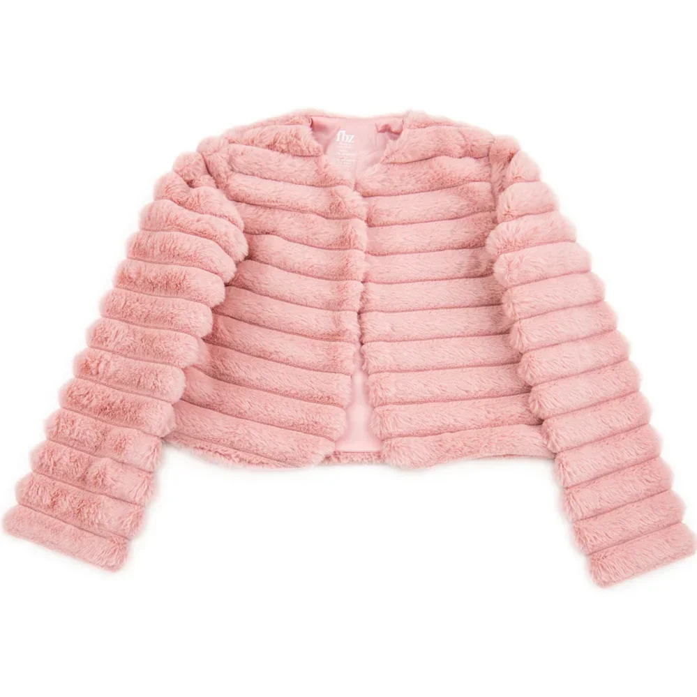 GIRLS PINK VEGAN FUR JACKET - Image 2
