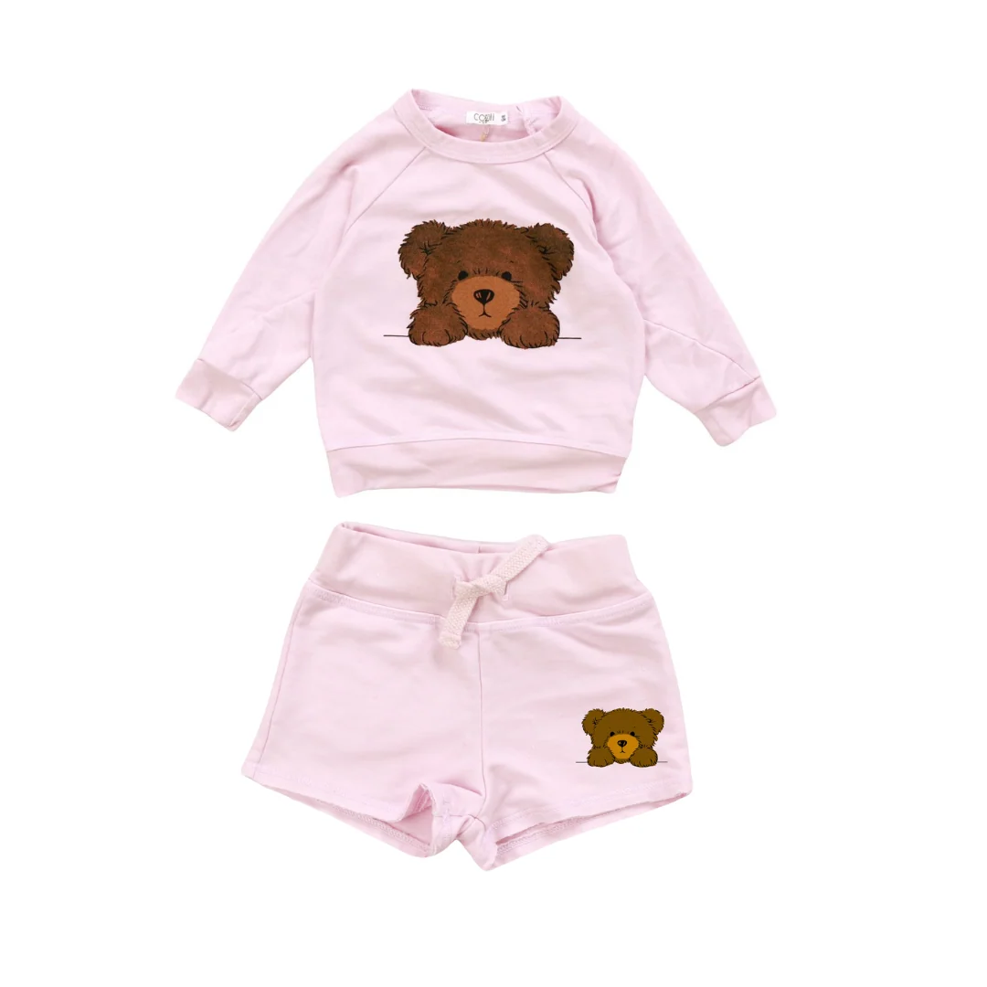 GIRLS PINK TEDDY SHORTS SET