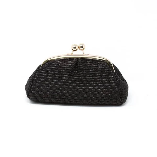 ITALIAN LEATHER RAFFIA CROSSBODY CLUTCH - BLACK