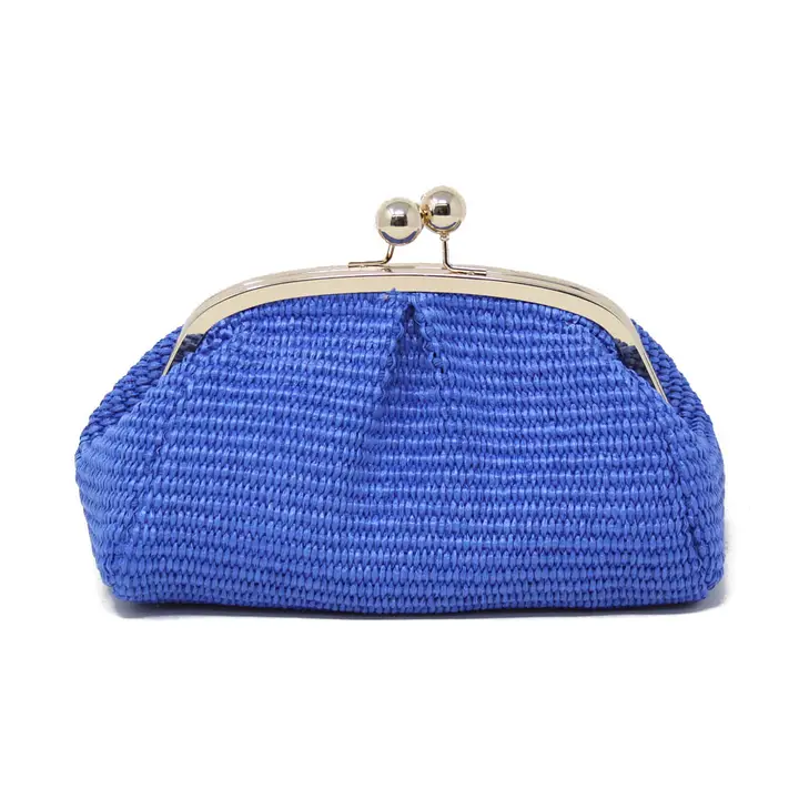 ITALIAN LEATHER RAFFIA CROSSBODY CLUTCH - ROYAL BLUE