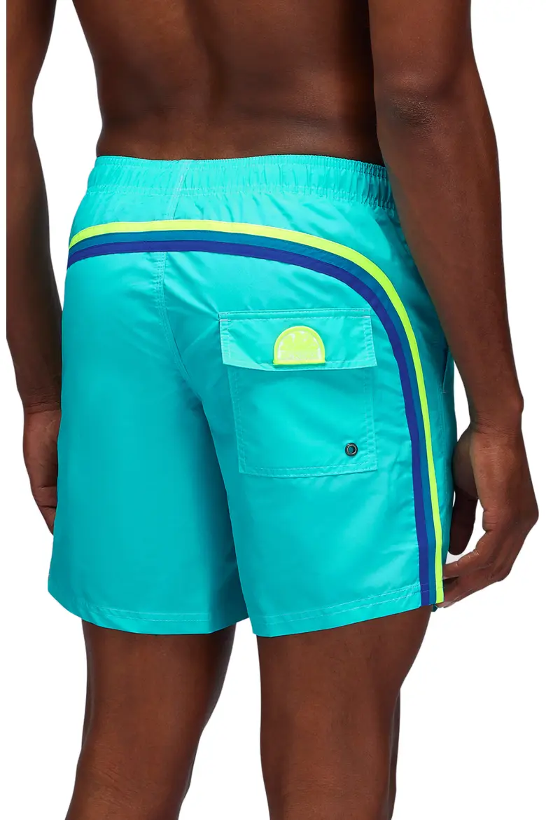MENS MARINE NEON STRIPE SWIM TRUNKS