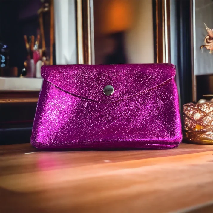 METALLIC LEATHER COIN WALLET MAGENTA