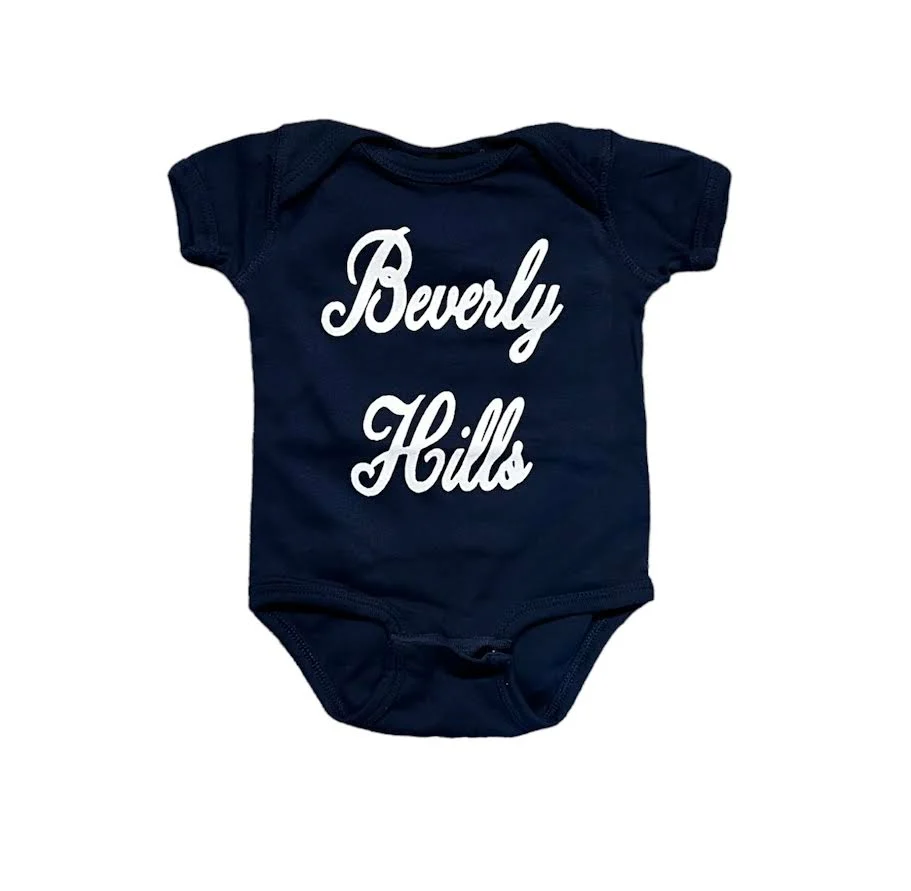NAVY BEVERLY HILLS BABY ONESIE