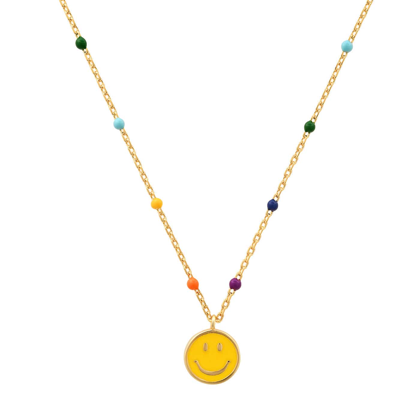 RAINBOW CHAIN YELLOW SMILEY PENDANT NECKLACE