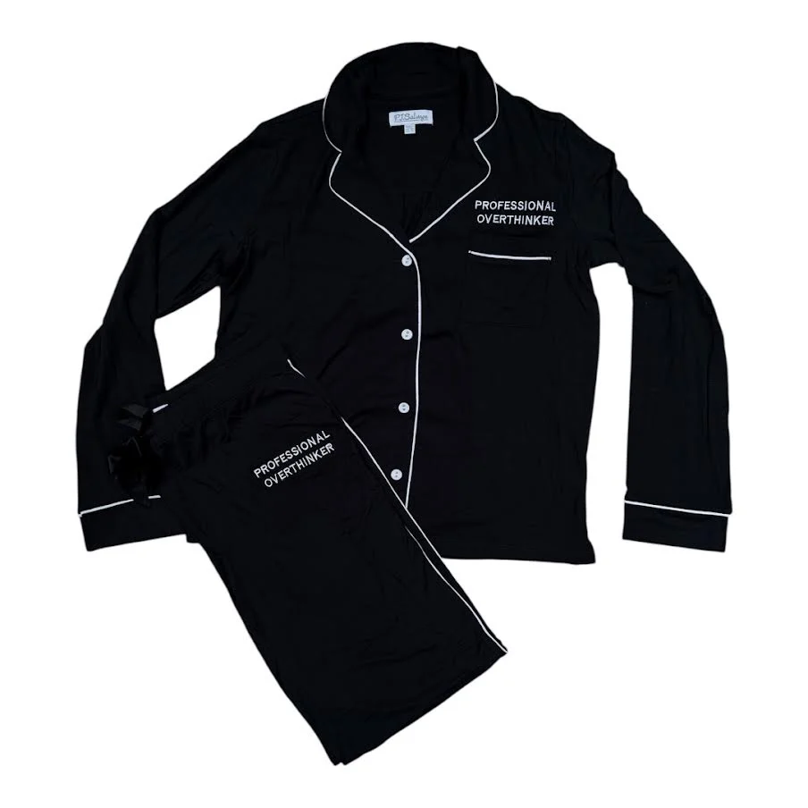 WOMENS PROFESSIONAL OVERTHINKER BLACK PJ SET