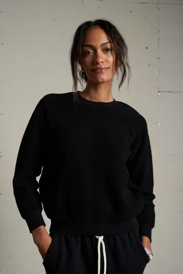 WOMENS ZIGGY REVERSE FLEECE CREW - BLACK - Image 2
